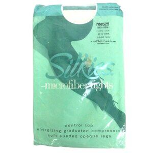 Silkies Microfiber Tights Queen Size Cream Control Top Sueded Opaque Legs USA